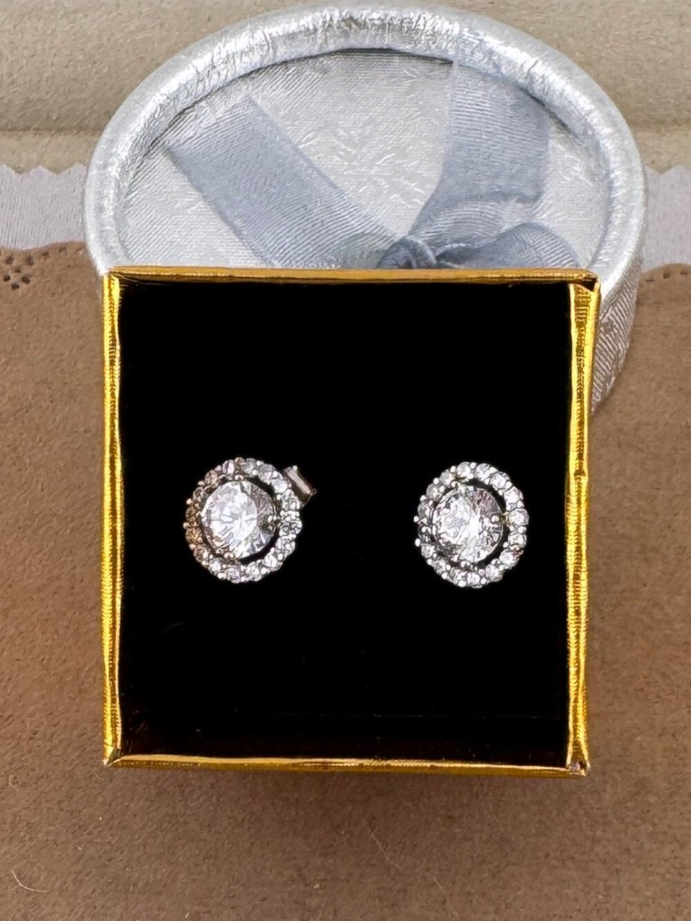 Cubic Zirconia 925 Silver 8mm Halo Round Earrings